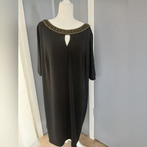 Vince Camuto Bead Embellished Neckline Shift Cocktail Dress Black ..SZ 22W.